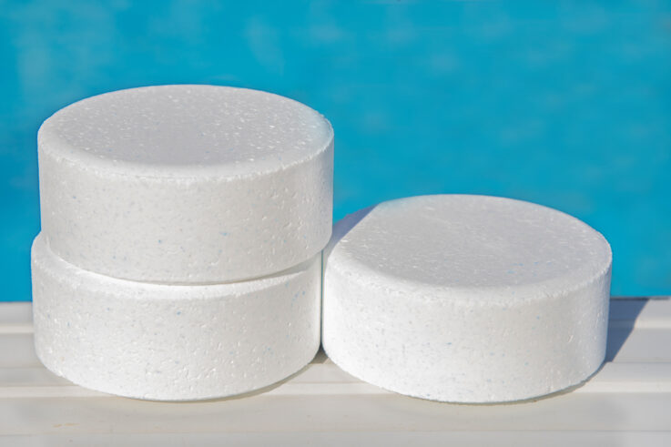 chlorine tablets from swimming pools, cleaning and maintenance