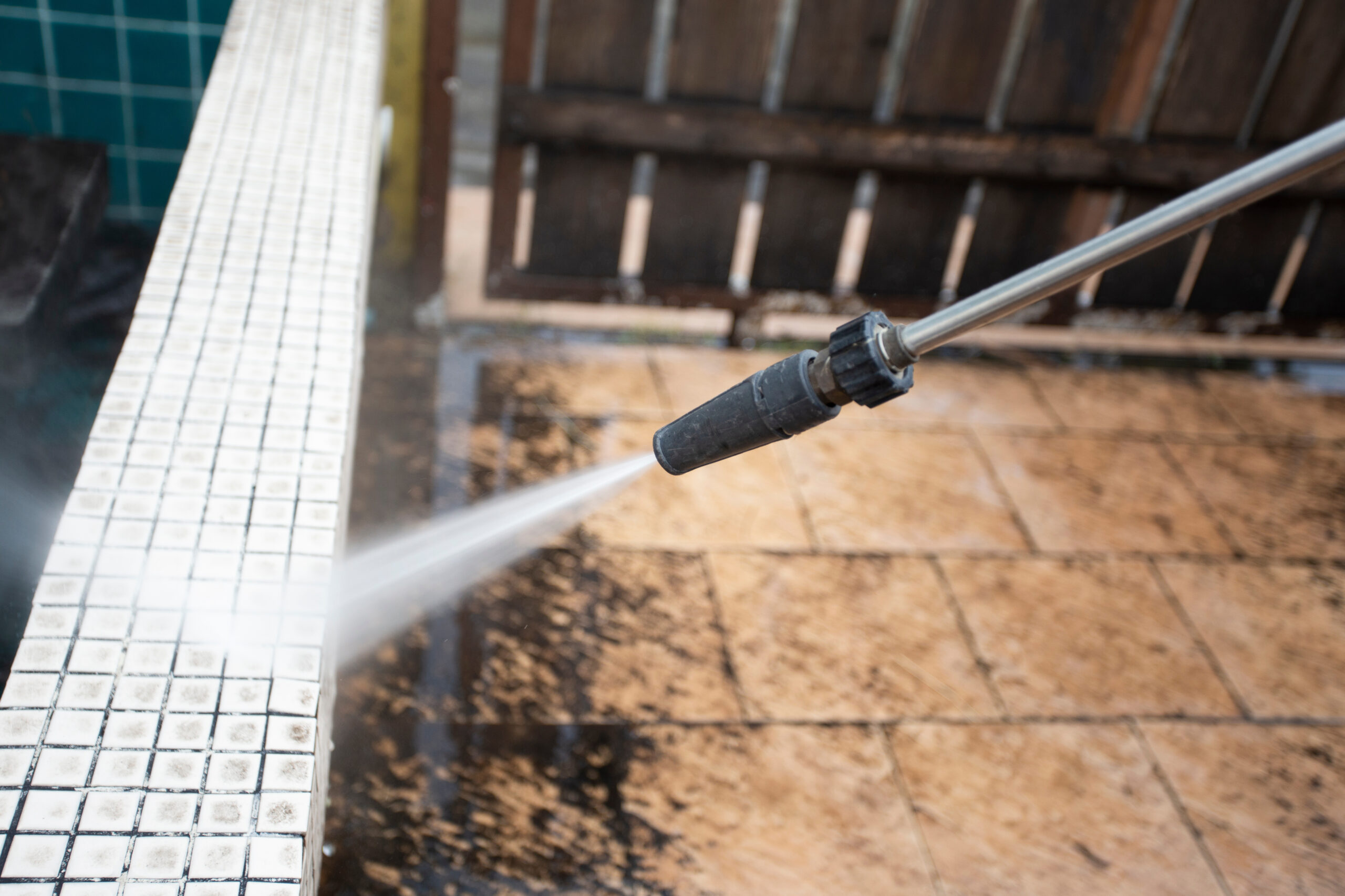 outdoor tile cleaning with high pressure water